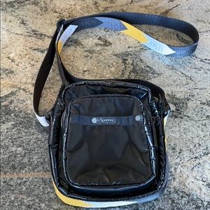 Shiny black crossbody bag